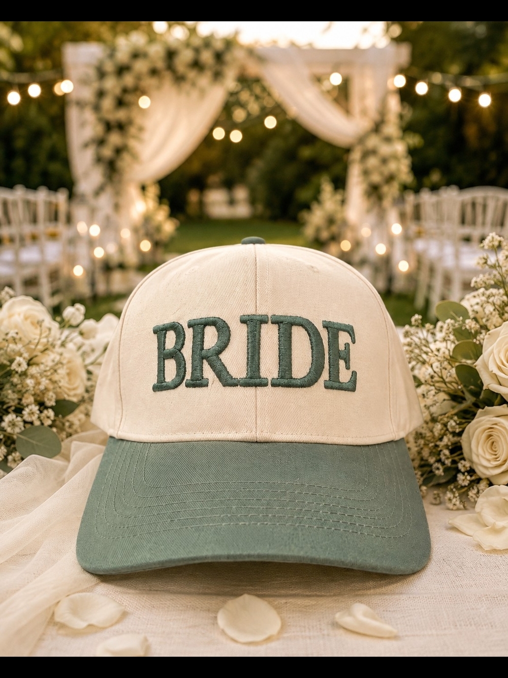 Zenana Outfitters Bride Baseball Cap - Cream and Green